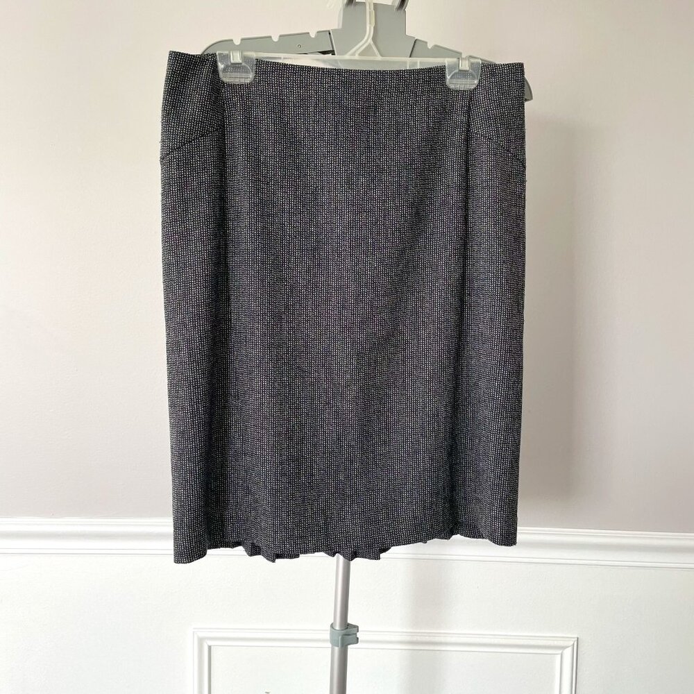 Express Design Studio Black and White Tweed Pencil Skirt with Kick Pleats